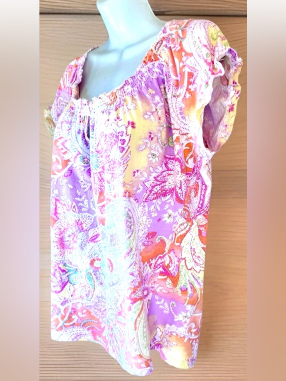 💜LAUREN RALPF LAUREN💜 PASTEL PAISLEY COTTON CAP SLEEVE LONG PANT PAJAMA SET EUC - Picture 6 of 12